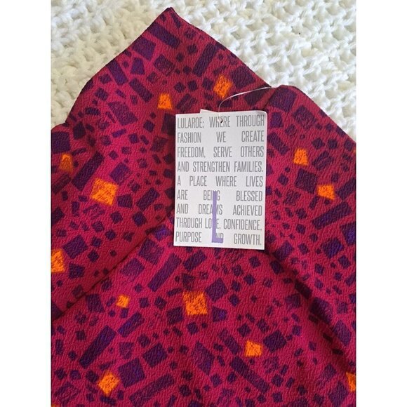 LuLaRoe L Cassie Pull-On Skirt cranberry ground purple/blue/gold/orange squares - Picture 5 of 5